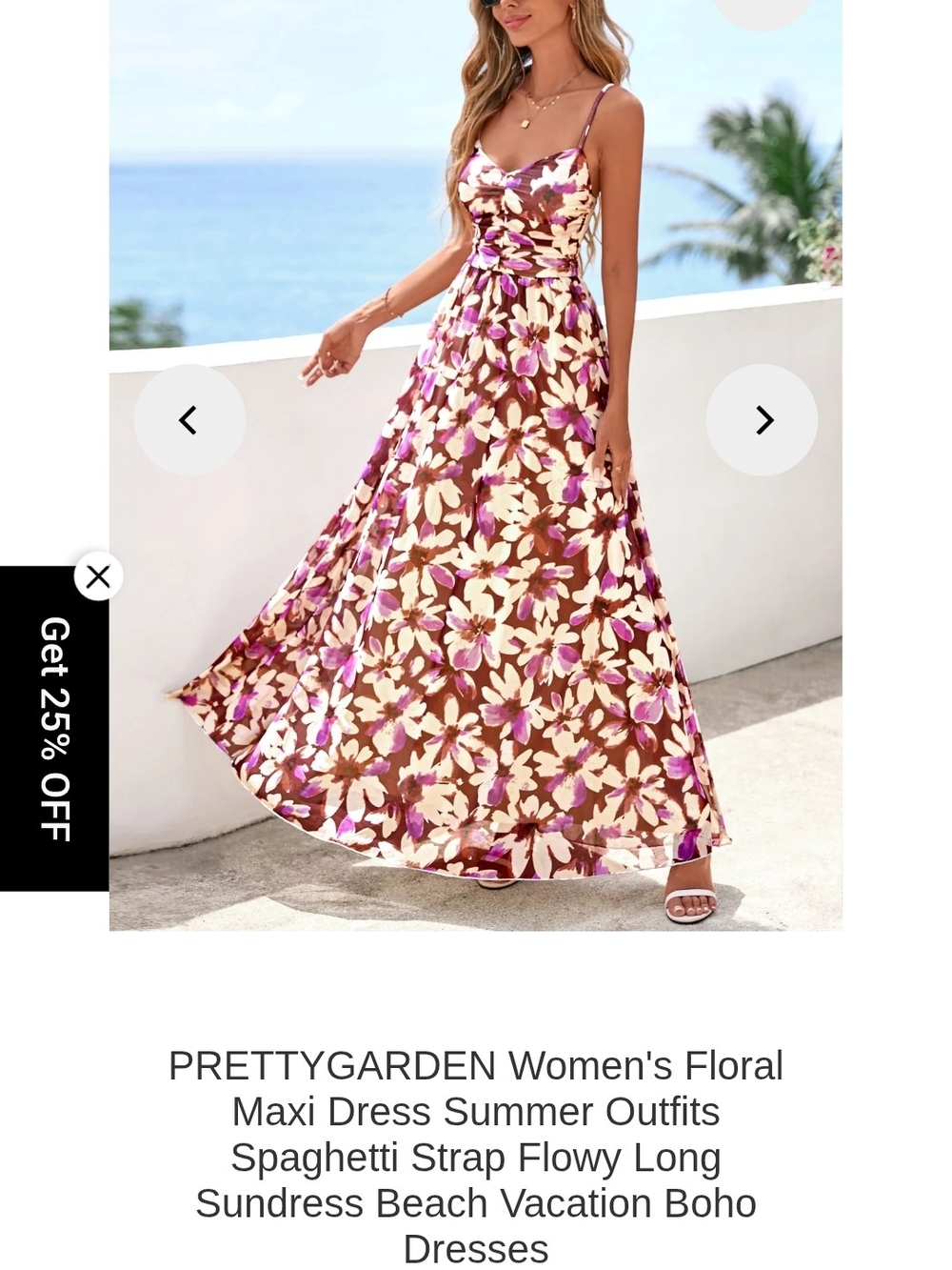 PRETTYGARDEN Floral Spaghetti-Strap Maxi Dress in Brown & Pink